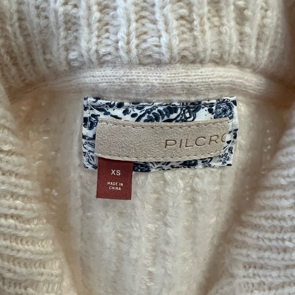 ANTHROPOLOGIE Pilcro Chunky Knit Zip Up Sweater Jacket Size Oversized Cream XS. - Picture 7 of 12
